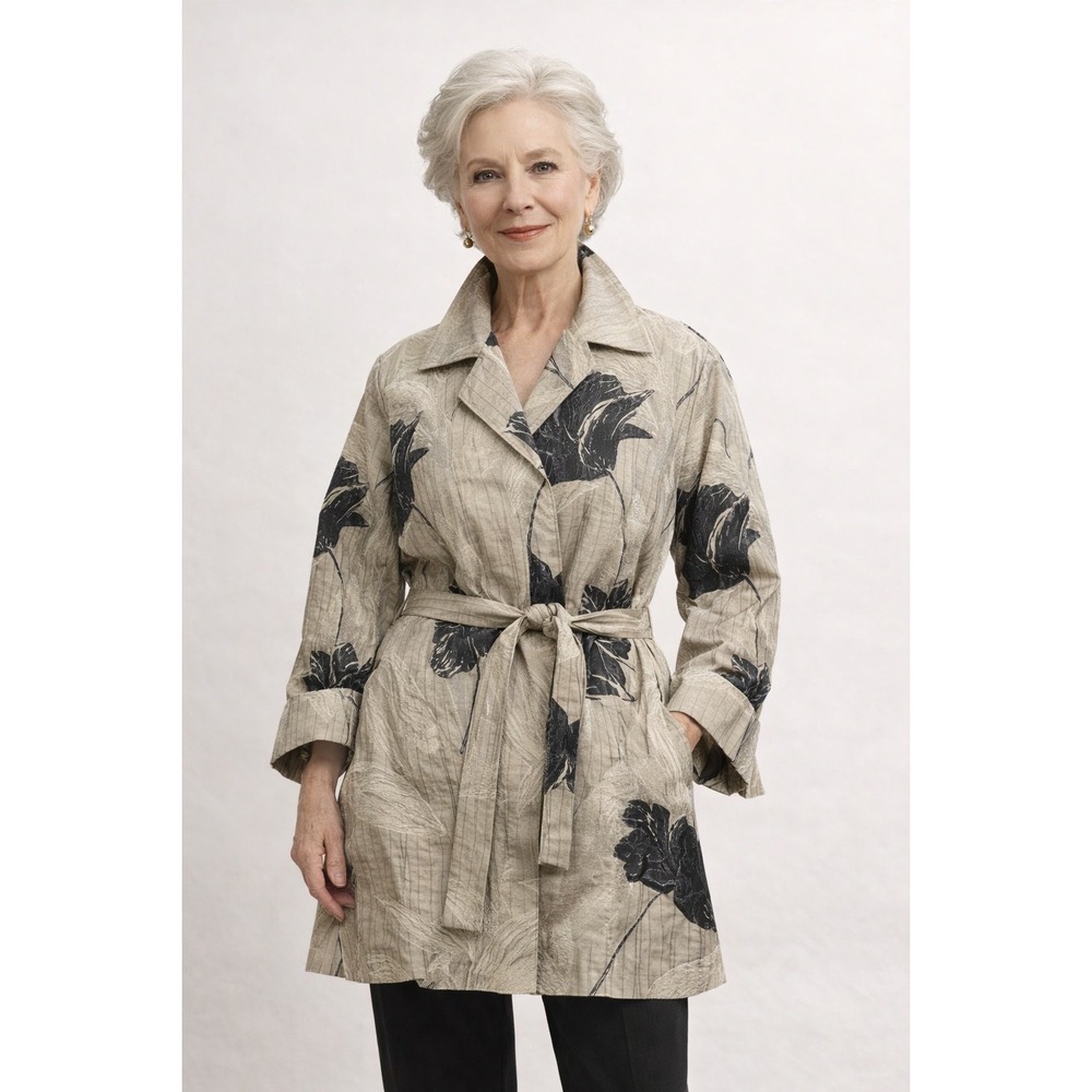 Caroline Rose Statement Jacket Women S Floral Long Belted Evening Artsy Textured